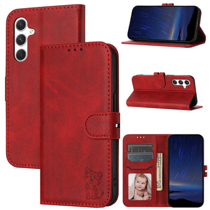 Embossed Happy Cat Pattern Flip Leather Phone Case, For Samsung Galaxy S25 Ultra 5G, For Samsung Galaxy S24 FE 5G