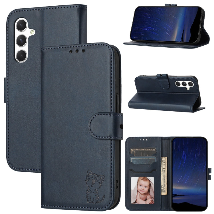 Embossed Happy Cat Pattern Flip Leather Phone Case, For Samsung Galaxy S25 Ultra 5G, For Samsung Galaxy S24 FE 5G