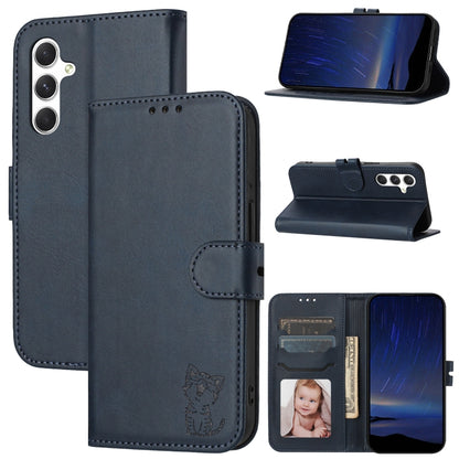 Embossed Happy Cat Pattern Flip Leather Phone Case, For Samsung Galaxy S25 Ultra 5G, For Samsung Galaxy S24 FE 5G