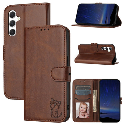 Embossed Happy Cat Pattern Flip Leather Phone Case, For Samsung Galaxy S25 Ultra 5G, For Samsung Galaxy S24 FE 5G