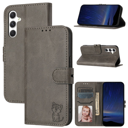 Embossed Happy Cat Pattern Flip Leather Phone Case, For Samsung Galaxy S25 Ultra 5G, For Samsung Galaxy S24 FE 5G