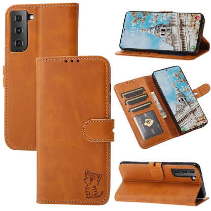 Embossed Happy Cat Pattern Flip Leather Phone Case, For Samsung Galaxy S25 Edge 5G, For Samsung Galaxy S25 5G, For Samsung Galaxy S25+ 5G, For Samsung Galaxy S25 Ultra 5G