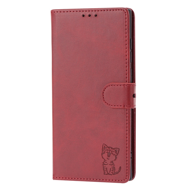 Embossed Happy Cat Pattern Flip Leather Phone Case, For Samsung Galaxy S25 Ultra 5G, For Samsung Galaxy S24 FE 5G