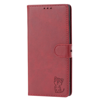 Embossed Happy Cat Pattern Flip Leather Phone Case, For Samsung Galaxy S25 Ultra 5G, For Samsung Galaxy S24 FE 5G