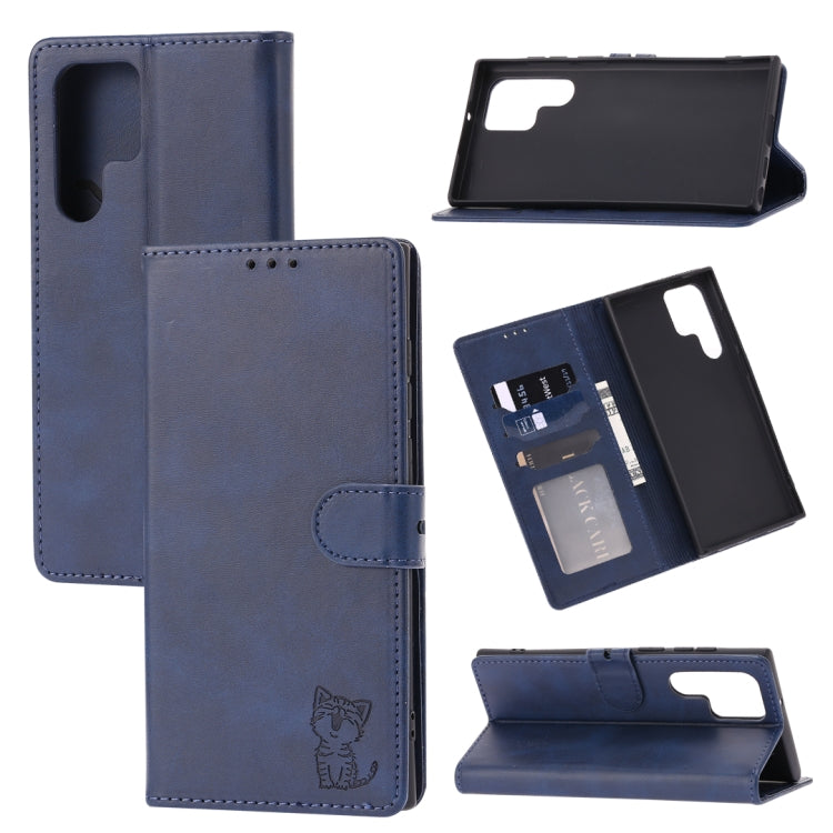 Embossed Happy Cat Pattern Flip Leather Phone Case, For Samsung Galaxy S25 Edge 5G, For Samsung Galaxy S25 5G, For Samsung Galaxy S25+ 5G, For Samsung Galaxy S25 Ultra 5G