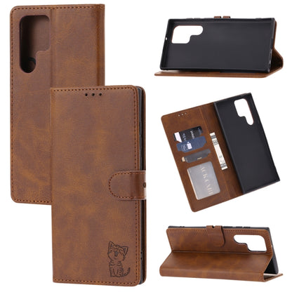 Embossed Happy Cat Pattern Flip Leather Phone Case, For Samsung Galaxy S25 Edge 5G, For Samsung Galaxy S25 5G, For Samsung Galaxy S25+ 5G, For Samsung Galaxy S25 Ultra 5G