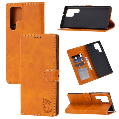 Embossed Happy Cat Pattern Flip Leather Phone Case, For Samsung Galaxy S25 Edge 5G, For Samsung Galaxy S25 5G, For Samsung Galaxy S25+ 5G, For Samsung Galaxy S25 Ultra 5G