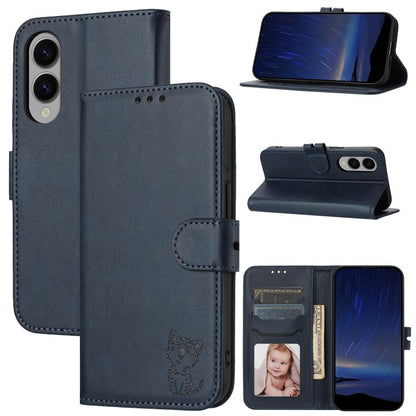 Embossed Happy Cat Pattern Flip Leather Phone Case, For Samsung Galaxy S25 Edge 5G, For Samsung Galaxy S25 5G, For Samsung Galaxy S25+ 5G, For Samsung Galaxy S25 Ultra 5G