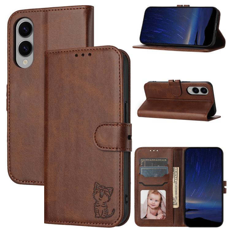 Embossed Happy Cat Pattern Flip Leather Phone Case, For Samsung Galaxy S25 Edge 5G, For Samsung Galaxy S25 5G, For Samsung Galaxy S25+ 5G, For Samsung Galaxy S25 Ultra 5G