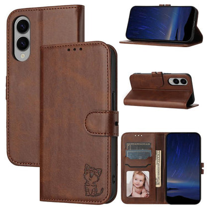 Embossed Happy Cat Pattern Flip Leather Phone Case, For Samsung Galaxy S25 Edge 5G, For Samsung Galaxy S25 5G, For Samsung Galaxy S25+ 5G, For Samsung Galaxy S25 Ultra 5G