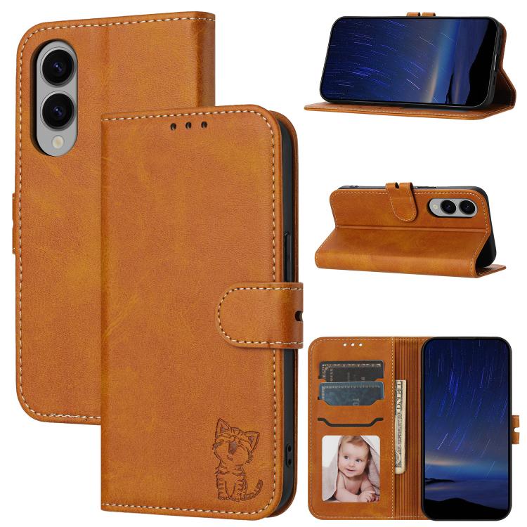 Embossed Happy Cat Pattern Flip Leather Phone Case, For Samsung Galaxy S25 Edge 5G, For Samsung Galaxy S25 5G, For Samsung Galaxy S25+ 5G, For Samsung Galaxy S25 Ultra 5G