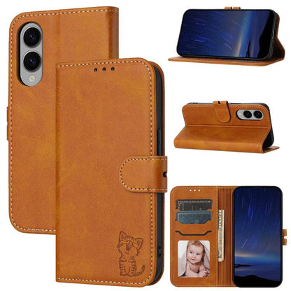 Embossed Happy Cat Pattern Flip Leather Phone Case, For Samsung Galaxy S25 Edge 5G, For Samsung Galaxy S25 5G, For Samsung Galaxy S25+ 5G, For Samsung Galaxy S25 Ultra 5G