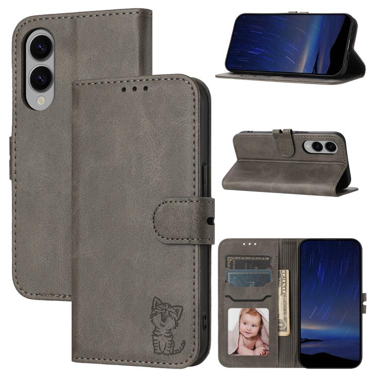Embossed Happy Cat Pattern Flip Leather Phone Case, For Samsung Galaxy S25 Edge 5G, For Samsung Galaxy S25 5G, For Samsung Galaxy S25+ 5G, For Samsung Galaxy S25 Ultra 5G