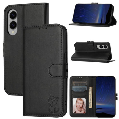 Embossed Happy Cat Pattern Flip Leather Phone Case, For Samsung Galaxy S25 Edge 5G, For Samsung Galaxy S25 5G, For Samsung Galaxy S25+ 5G, For Samsung Galaxy S25 Ultra 5G
