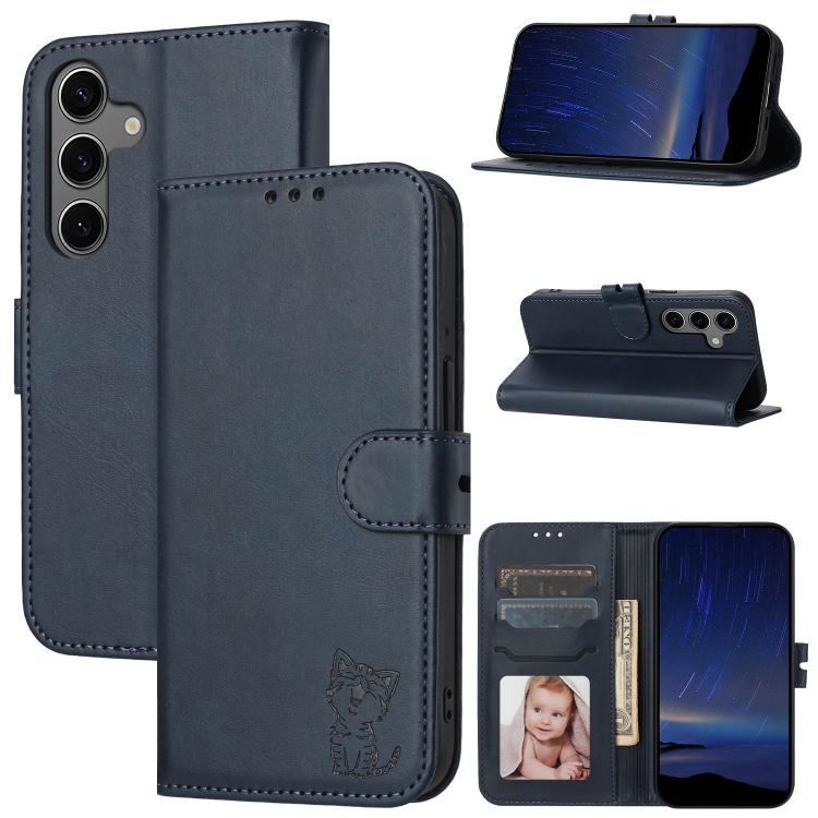 Embossed Happy Cat Pattern Flip Leather Phone Case, For Galaxy S26 FE 5G, For Samsung Galaxy S25 Edge 5G, For Samsung Galaxy S25 5G, For Samsung Galaxy S25+ 5G