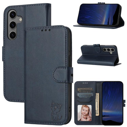Embossed Happy Cat Pattern Flip Leather Phone Case, For Galaxy S26 FE 5G, For Samsung Galaxy S25 Edge 5G, For Samsung Galaxy S25 5G, For Samsung Galaxy S25+ 5G