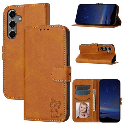 Embossed Happy Cat Pattern Flip Leather Phone Case, For Galaxy S26 FE 5G, For Samsung Galaxy S25 Edge 5G, For Samsung Galaxy S25 5G, For Samsung Galaxy S25+ 5G