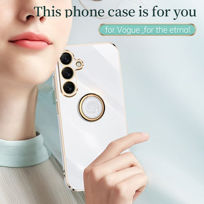 XINLI Straight Edge 6D Electroplate TPU Phone Case with Ring Holder, For Samsung Galaxy S25+ 5G, For Samsung Galaxy S25 Ultra 5G, For Samsung Galaxy S24 FE 5G