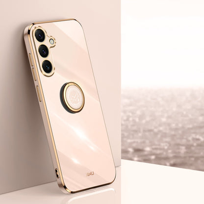 XINLI Straight Edge 6D Electroplate TPU Phone Case with Ring Holder, For Samsung Galaxy S25+ 5G, For Samsung Galaxy S25 Ultra 5G, For Samsung Galaxy S24 FE 5G