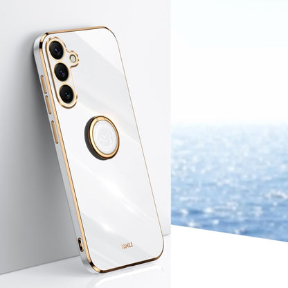 XINLI Straight Edge 6D Electroplate TPU Phone Case with Ring Holder, For Samsung Galaxy S25+ 5G, For Samsung Galaxy S25 Ultra 5G, For Samsung Galaxy S24 FE 5G