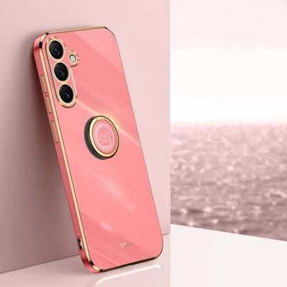 XINLI Straight Edge 6D Electroplate TPU Phone Case with Ring Holder, For Samsung Galaxy S25+ 5G, For Samsung Galaxy S25 Ultra 5G, For Samsung Galaxy S24 FE 5G