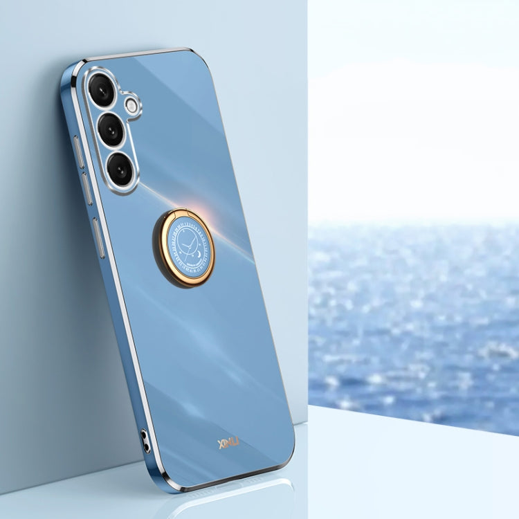 XINLI Straight Edge 6D Electroplate TPU Phone Case with Ring Holder, For Samsung Galaxy S25+ 5G, For Samsung Galaxy S25 Ultra 5G, For Samsung Galaxy S24 FE 5G