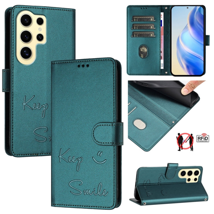 Smile Embossing RFID Leather Phone Case, For Samsung Galaxy S25 Ultra 5G, For Samsung Galaxy S24 FE 5G, For Samsung Galaxy S24 Ultra 5G, For Samsung Galaxy S24+ 5G