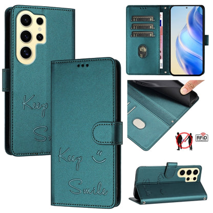 Smile Embossing RFID Leather Phone Case, For Samsung Galaxy S25 Ultra 5G, For Samsung Galaxy S24 FE 5G, For Samsung Galaxy S24 Ultra 5G, For Samsung Galaxy S24+ 5G