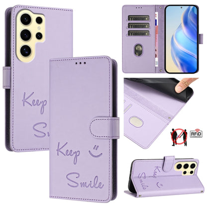 Smile Embossing RFID Leather Phone Case, For Samsung Galaxy S25 Ultra 5G, For Samsung Galaxy S24 FE 5G, For Samsung Galaxy S24 Ultra 5G, For Samsung Galaxy S24+ 5G