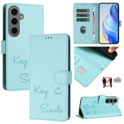 Smile Embossing RFID Leather Phone Case, For Samsung Galaxy S25 Ultra 5G, For Samsung Galaxy S24 FE 5G, For Samsung Galaxy S24 Ultra 5G, For Samsung Galaxy S24+ 5G