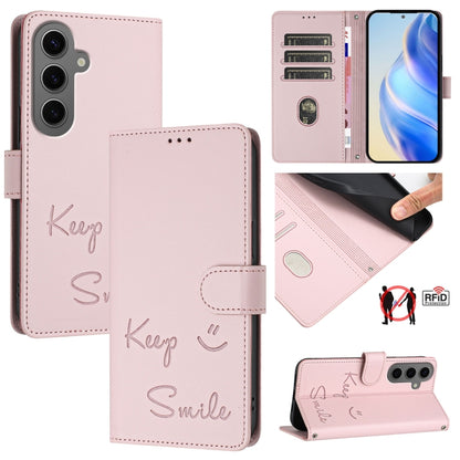 Smile Embossing RFID Leather Phone Case, For Samsung Galaxy S25 Ultra 5G, For Samsung Galaxy S24 FE 5G, For Samsung Galaxy S24 Ultra 5G, For Samsung Galaxy S24+ 5G