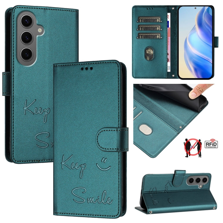 Smile Embossing RFID Leather Phone Case, For Samsung Galaxy S25 Ultra 5G, For Samsung Galaxy S24 FE 5G, For Samsung Galaxy S24 Ultra 5G, For Samsung Galaxy S24+ 5G