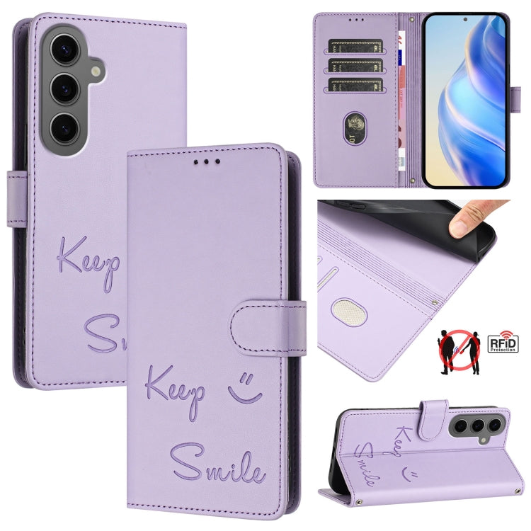 Smile Embossing RFID Leather Phone Case, For Samsung Galaxy S25 Ultra 5G, For Samsung Galaxy S24 FE 5G, For Samsung Galaxy S24 Ultra 5G, For Samsung Galaxy S24+ 5G