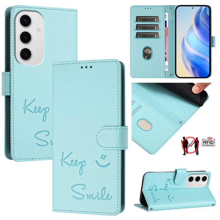 Smile Embossing RFID Leather Phone Case, For Samsung Galaxy S25 Ultra 5G, For Samsung Galaxy S24 FE 5G, For Samsung Galaxy S24 Ultra 5G, For Samsung Galaxy S24+ 5G