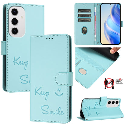 Smile Embossing RFID Leather Phone Case, For Samsung Galaxy S25 Ultra 5G, For Samsung Galaxy S24 FE 5G, For Samsung Galaxy S24 Ultra 5G, For Samsung Galaxy S24+ 5G