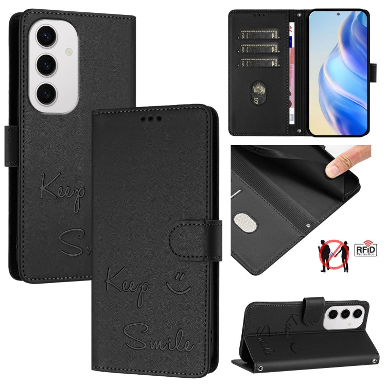 Smile Embossing RFID Leather Phone Case, For Samsung Galaxy S25 Ultra 5G, For Samsung Galaxy S24 FE 5G, For Samsung Galaxy S24 Ultra 5G, For Samsung Galaxy S24+ 5G