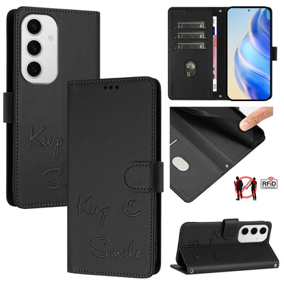 Smile Embossing RFID Leather Phone Case, For Samsung Galaxy S25 Ultra 5G, For Samsung Galaxy S24 FE 5G, For Samsung Galaxy S24 Ultra 5G, For Samsung Galaxy S24+ 5G