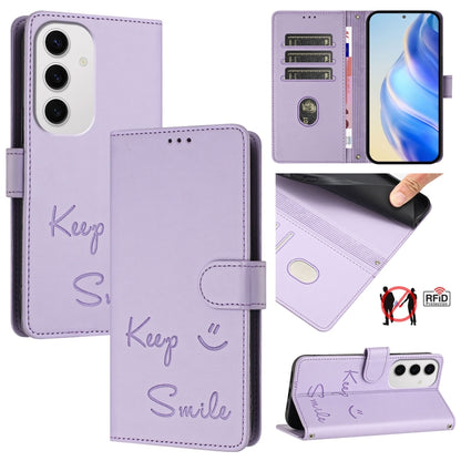 Smile Embossing RFID Leather Phone Case, For Samsung Galaxy S25 Ultra 5G, For Samsung Galaxy S24 FE 5G, For Samsung Galaxy S24 Ultra 5G, For Samsung Galaxy S24+ 5G