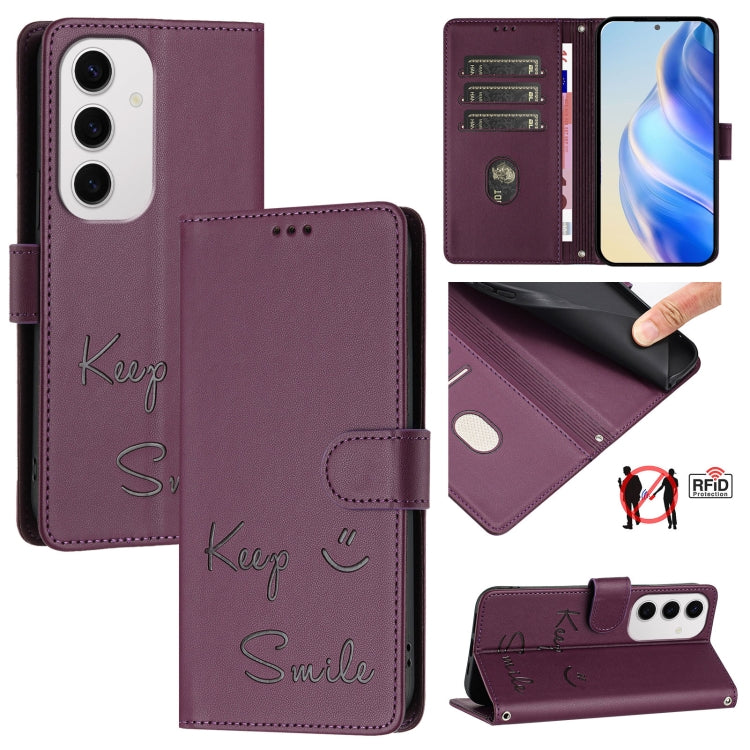 Smile Embossing RFID Leather Phone Case, For Samsung Galaxy S25 Ultra 5G, For Samsung Galaxy S24 FE 5G, For Samsung Galaxy S24 Ultra 5G, For Samsung Galaxy S24+ 5G