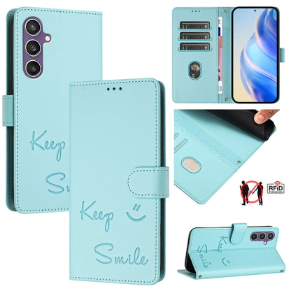 Smile Embossing RFID Leather Phone Case, For Samsung Galaxy S24 5G, For Samsung Galaxy S23 FE 5G, For Samsung Galaxy S23 Ultra 5G, For Samsung Galaxy S23+ 5G