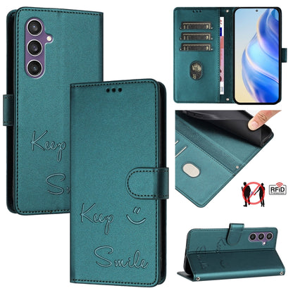 Smile Embossing RFID Leather Phone Case, For Samsung Galaxy S24 5G, For Samsung Galaxy S23 FE 5G, For Samsung Galaxy S23 Ultra 5G, For Samsung Galaxy S23+ 5G