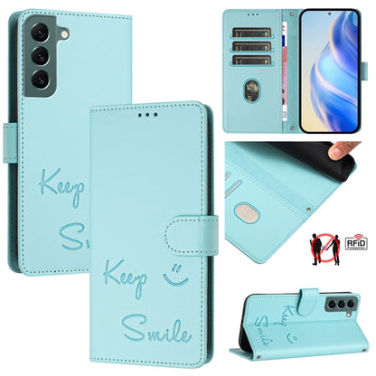 Smile Embossing RFID Leather Phone Case, For Samsung Galaxy S23 5G, For Samsung Galaxy S20 FE 2022 / 5G / 4G, For Samsung Galaxy S22 Ultra 5G, For Samsung Galaxy S22+ 5G