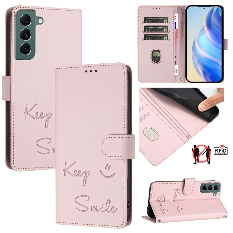Smile Embossing RFID Leather Phone Case, For Samsung Galaxy S23 5G, For Samsung Galaxy S20 FE 2022 / 5G / 4G, For Samsung Galaxy S22 Ultra 5G, For Samsung Galaxy S22+ 5G