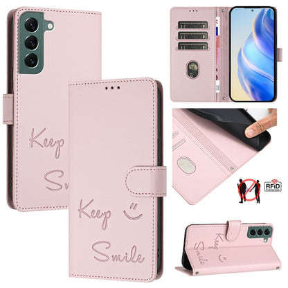 Smile Embossing RFID Leather Phone Case, For Samsung Galaxy S23 5G, For Samsung Galaxy S20 FE 2022 / 5G / 4G, For Samsung Galaxy S22 Ultra 5G, For Samsung Galaxy S22+ 5G