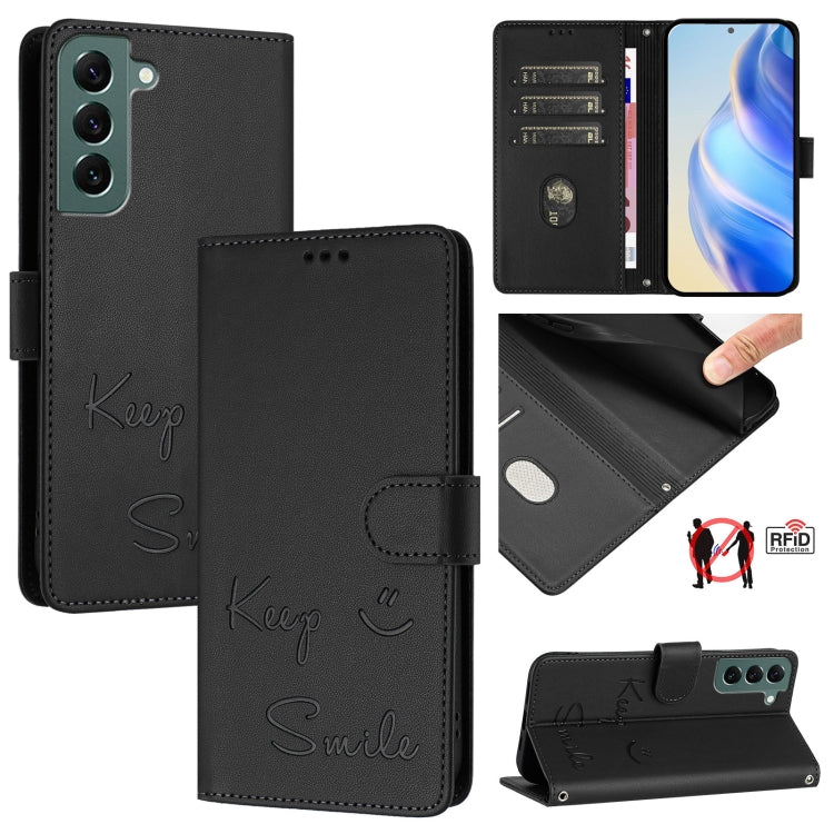 Smile Embossing RFID Leather Phone Case, For Samsung Galaxy S23 5G, For Samsung Galaxy S20 FE 2022 / 5G / 4G, For Samsung Galaxy S22 Ultra 5G, For Samsung Galaxy S22+ 5G
