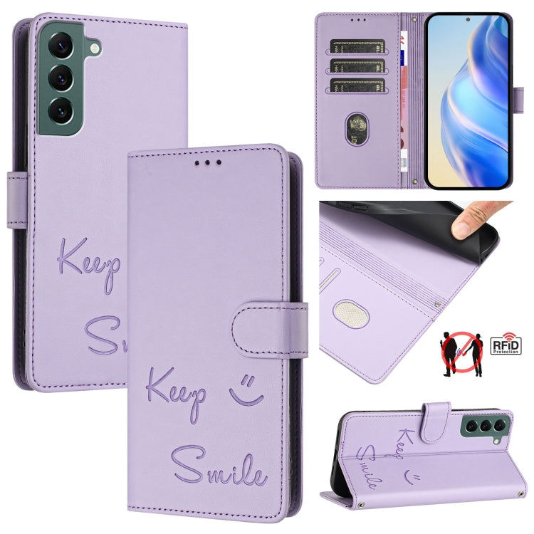 Smile Embossing RFID Leather Phone Case, For Samsung Galaxy S23 5G, For Samsung Galaxy S20 FE 2022 / 5G / 4G, For Samsung Galaxy S22 Ultra 5G, For Samsung Galaxy S22+ 5G