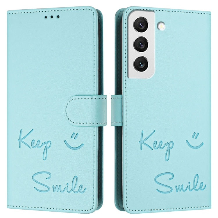 Smile Embossing RFID Leather Phone Case, For Samsung Galaxy S22 5G, For Samsung Galaxy S21 FE 5G, For Samsung Galaxy S21 5G, For Samsung Galaxy S21+ 5G