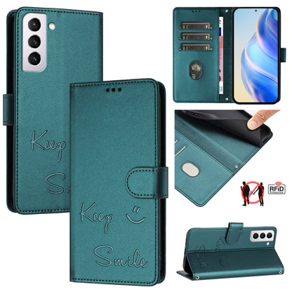 Smile Embossing RFID Leather Phone Case, For Samsung Galaxy S21 FE 5G, For Samsung Galaxy S21 5G, For Samsung Galaxy S21+ 5G, For Samsung Galaxy S21 Ultra 5G