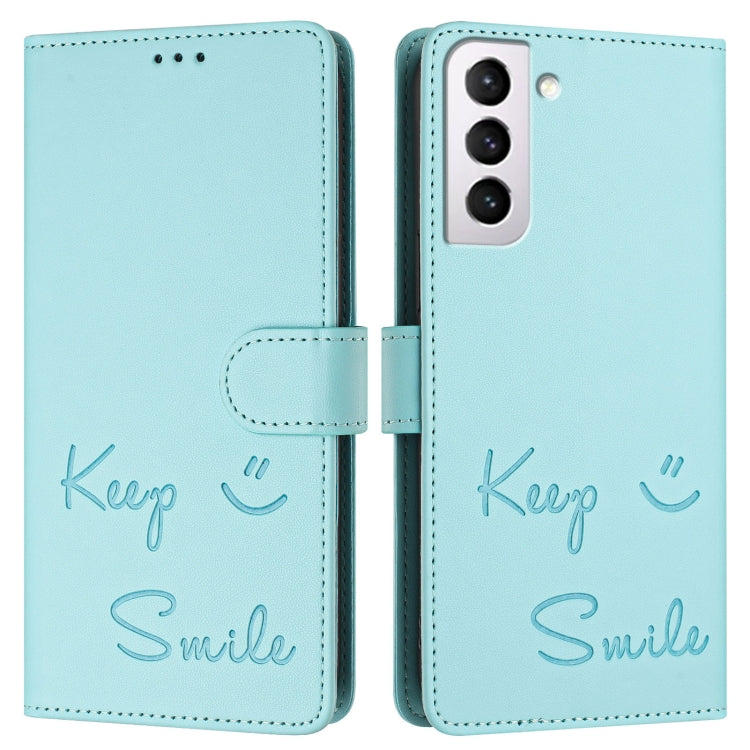 Smile Embossing RFID Leather Phone Case, For Samsung Galaxy S21 FE 5G, For Samsung Galaxy S21 5G, For Samsung Galaxy S21+ 5G, For Samsung Galaxy S21 Ultra 5G