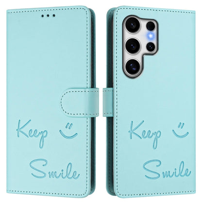 Smile Embossing RFID Leather Phone Case, For Samsung Galaxy S25 Ultra 5G, For Samsung Galaxy S24 FE 5G, For Samsung Galaxy S24 Ultra 5G, For Samsung Galaxy S24+ 5G